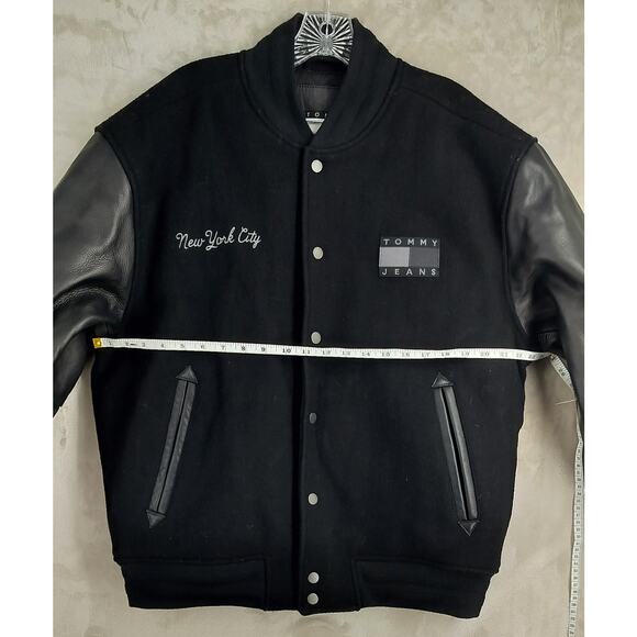Tommy Hilfiger Black Varsity Jacket with Leather - Picture 2 of 11